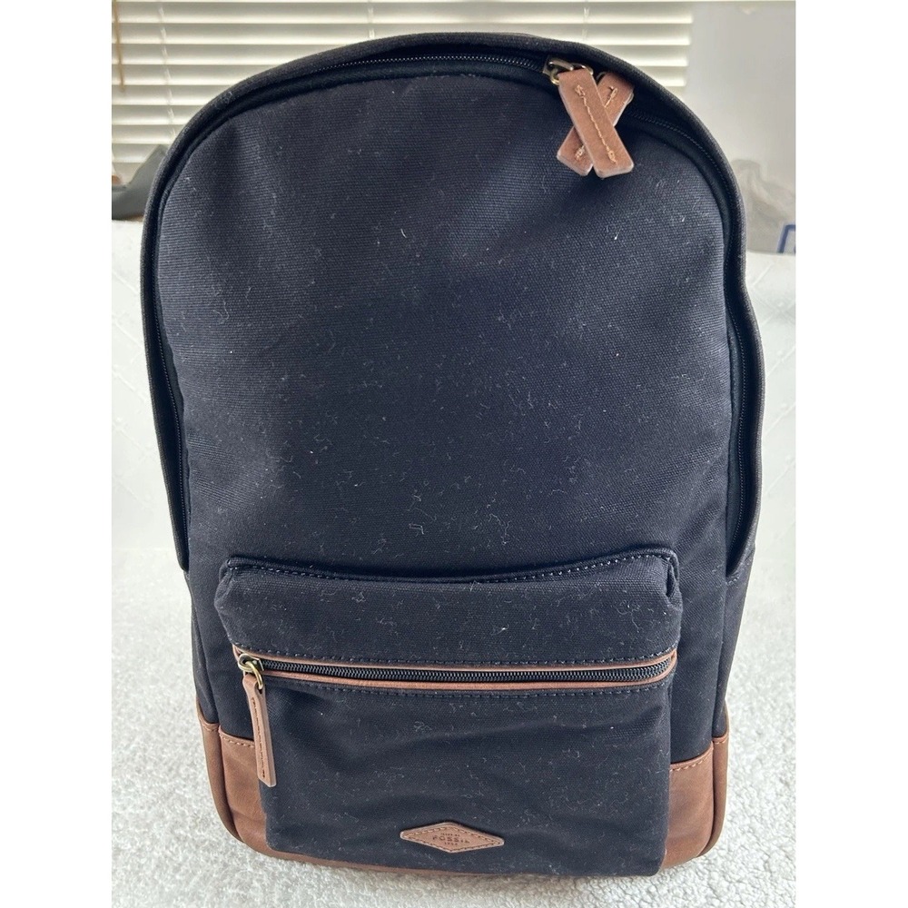 NEW Fossil Black Canvas Backpack w/Brown Trim Adjustable Straps New Old Stock
